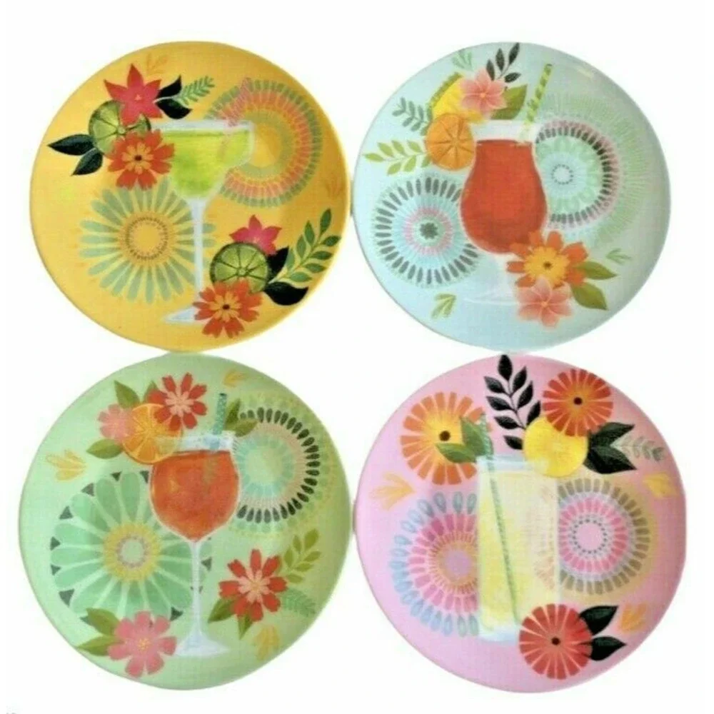 Tropical Drink Melamine Snack Appetizer Dessert Plates 6